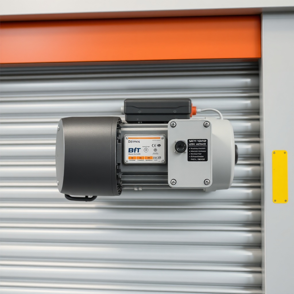clean photorealistic photo of Bft Deimos BT A600 motor mounted on a rolling shutter