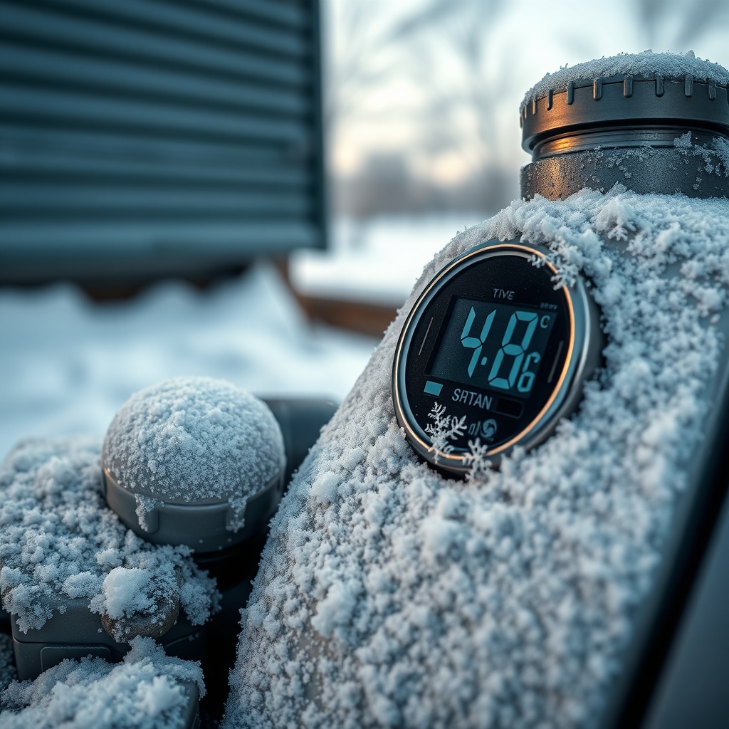 A photorealistic close-up of a KepenkUzman Zincir Motoru covered in frost