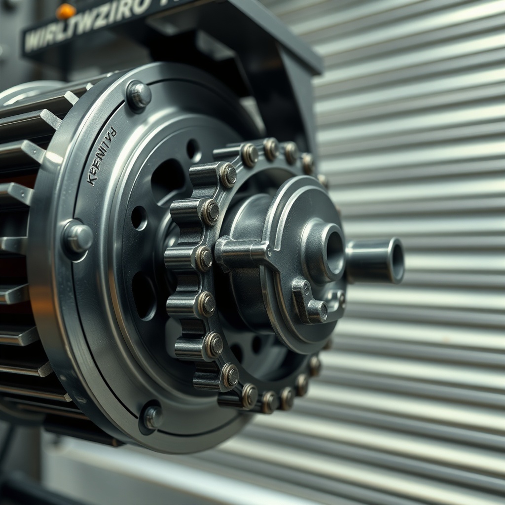 <A close-up photorealistic photo of a KepenkUzman zincir motor's gearbox and chain mechani