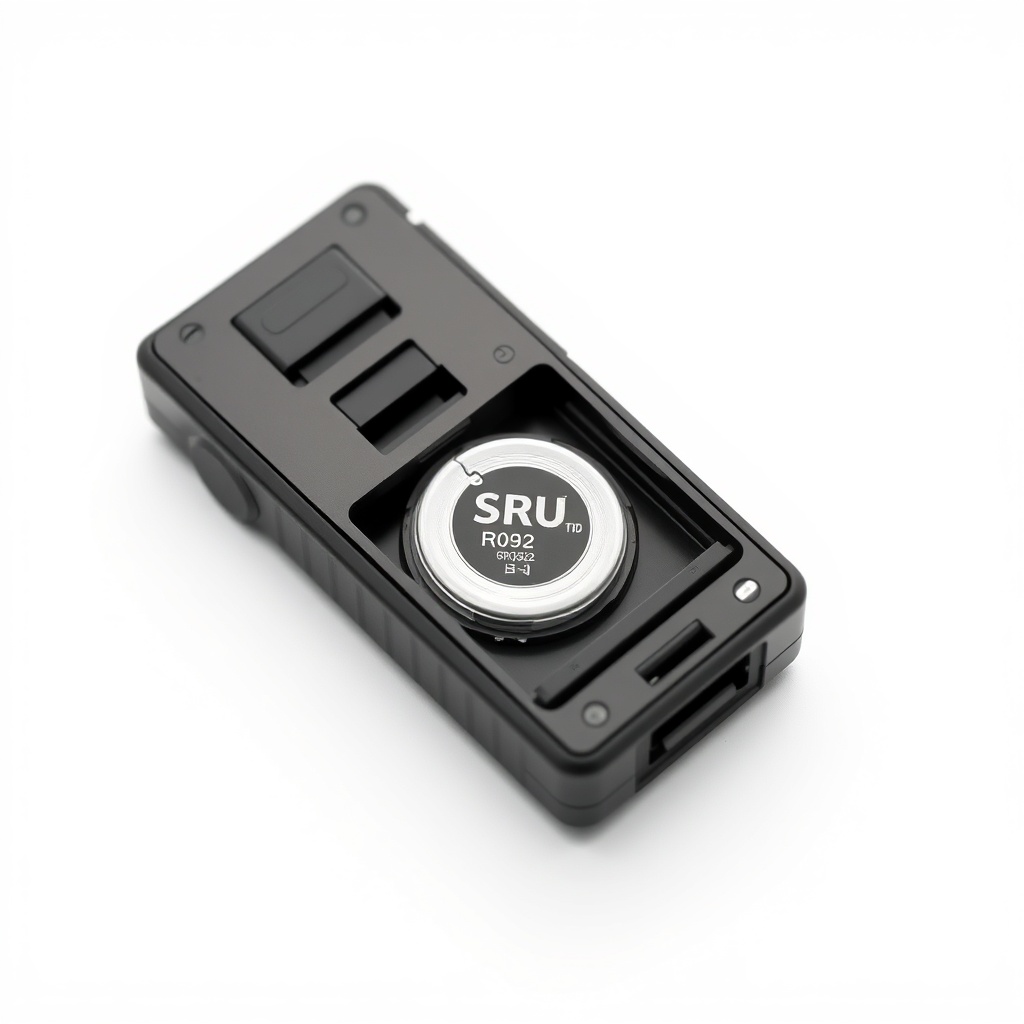 A photorealistic image of a Sirius kablosuz kumanda's battery compartment opened